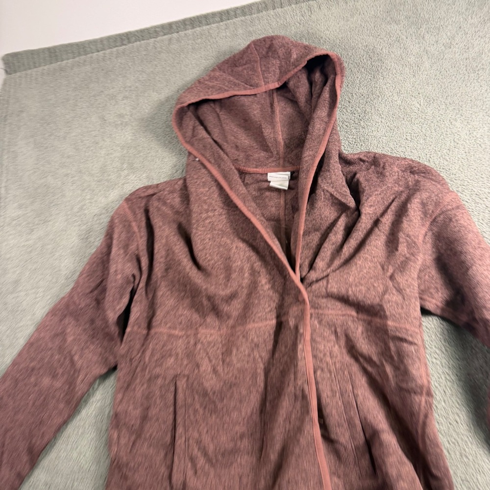 The North Face Womens Mauve Heather Open Front Fleece Hooded Cardigan Jacket M